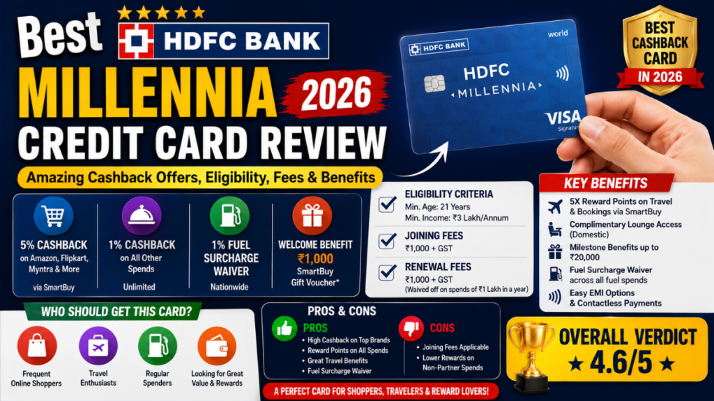 Best HDFC Bank Millennia Credit Card Review 2026: Amazing Cashback Offers, Eligibility, Fees & Benefits